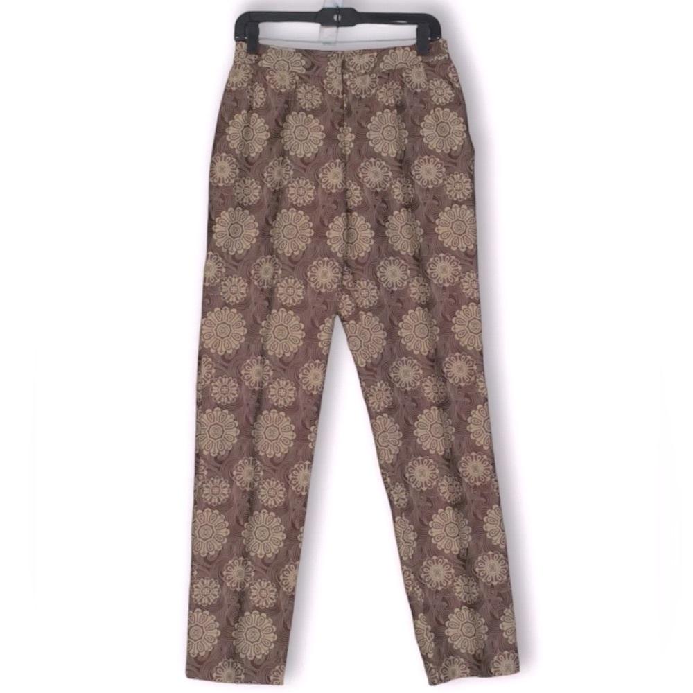 EUC [Dries Van Noten] 100% Silk Geometric Brown/Gold Pants Women’s Sz 40 / US 4
